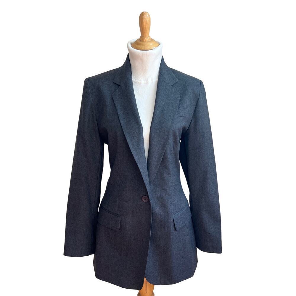 Vintage Lands End Oversized 90s Blazer 10 Wool Grey Made in USA Women Jacket